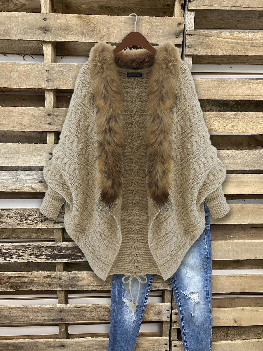 knitted cardigan with fur collar