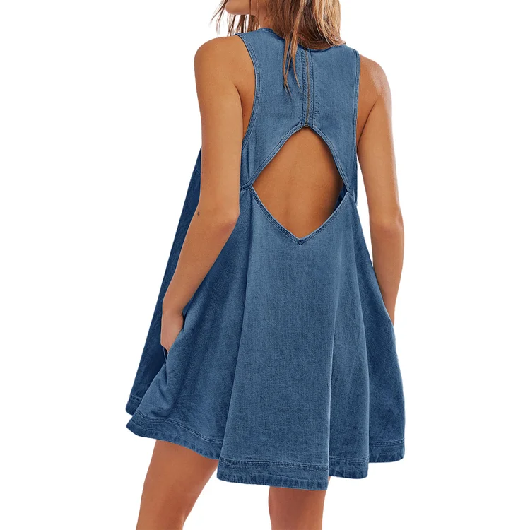 Sleeveless Backless Denim Dress