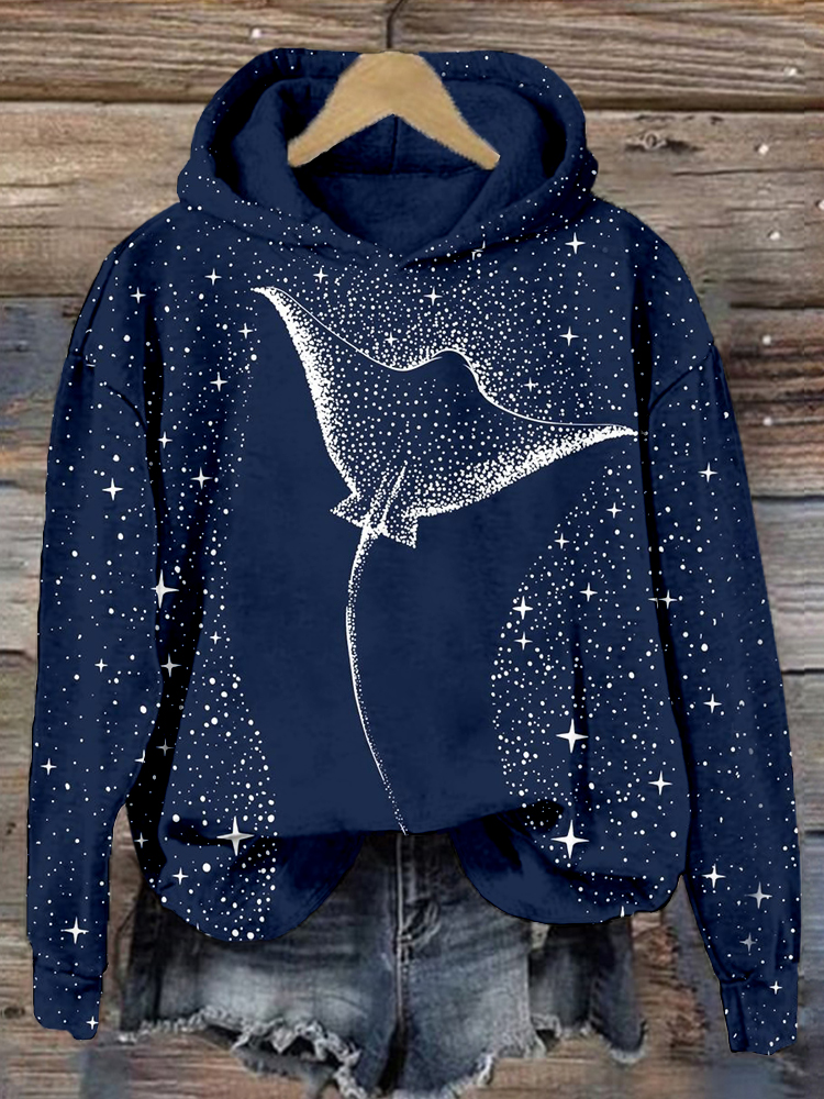 Starry Spotted Eagle Rays Graphic Comfy Hoodie wearshes