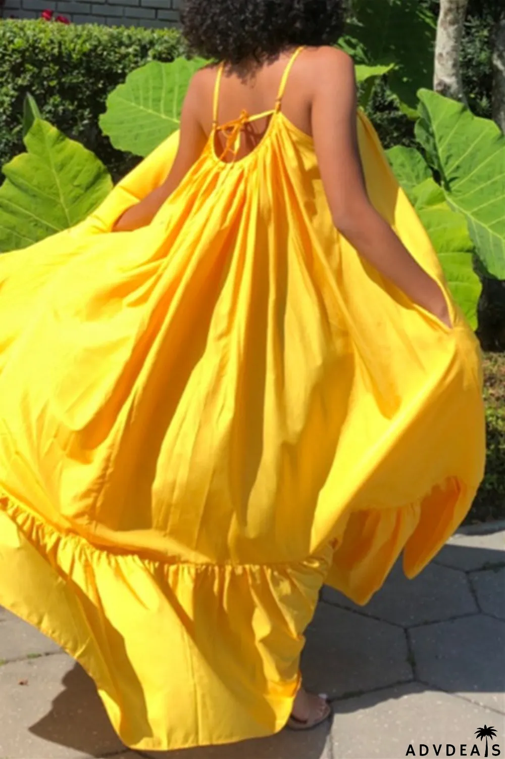 Dark Gray Sexy Casual Solid Backless Spaghetti Strap Loose Sling Dress