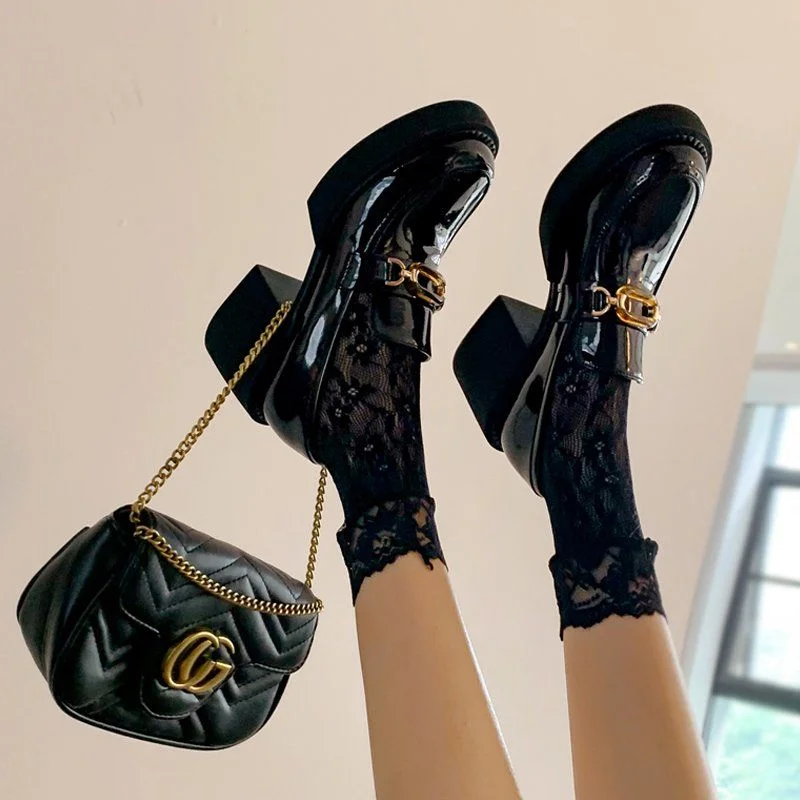 Christmas Gift New Women Loafers College style Leather Platform Shoes Casual Metal Buckle Shoes Ladies Fashion All-match Mary Jane Shoes