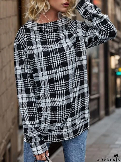 Plaid Mock Neck Long Sleeve Hoodie