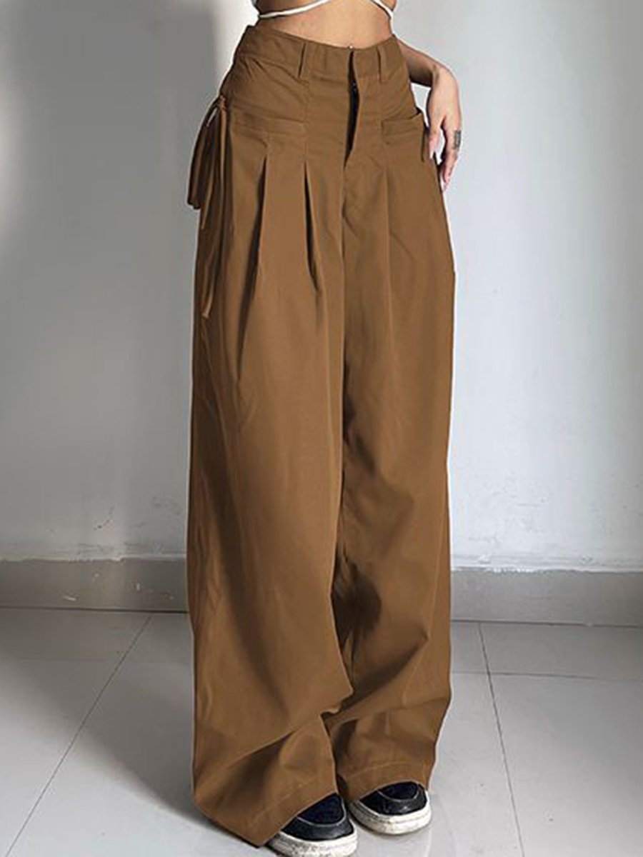 High Waist Loose Pocket Mopping Trousers