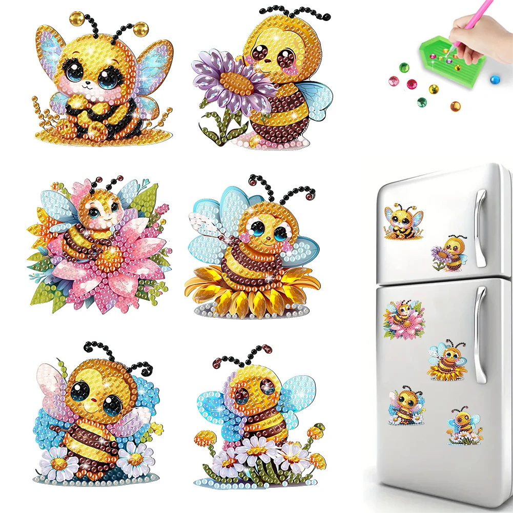 6Pcs DIY Flower Bee Special Shape Diamond Painting Fridge Magnet for DIY Crafts