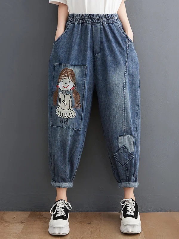 Artistic Retro Roomy Vintage Embroidered Jean Pants
