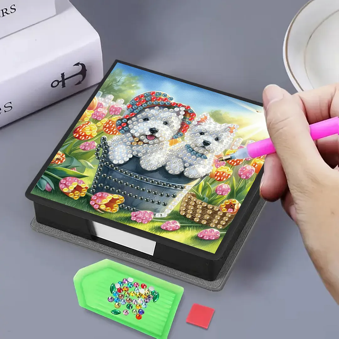 4Pcs Cat 5D DIY PU Diamond Painting Kit Office Note Box with 160 Sheets Paper