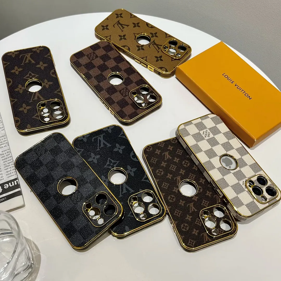LV Electroplated Leather Monogram Canvas Checkerboard Apple iPhone Case