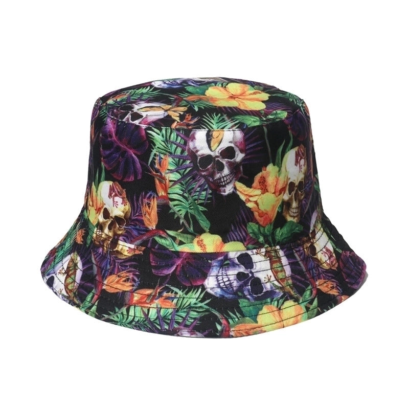 Unisex Minimalist Skull Sewing Flat Eaves Bucket Hat