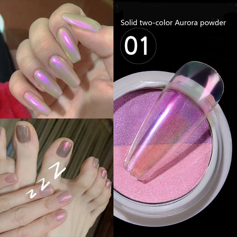Nail solid ice transparent powder two-color Aurora powder net red nail magic color Mermaid mirror flour magic mirror powder