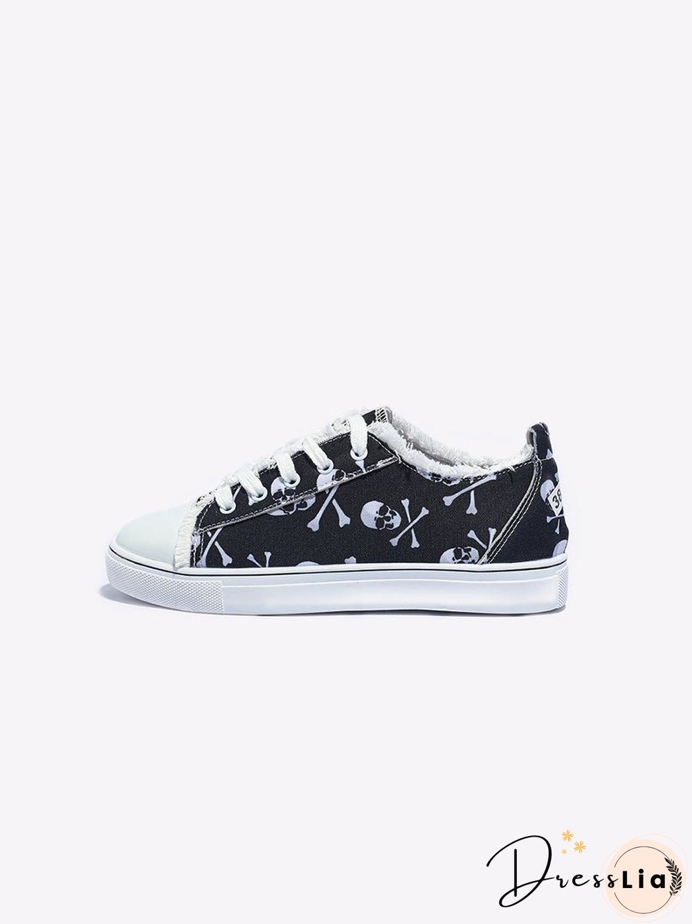 Halloween Black Skull Print Distressed Lace Up Sneakers