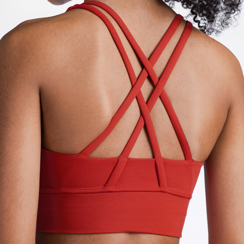 bright red sports bra with built in padding