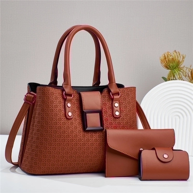 Women's Pu Leather Solid Color Vintage Style Square Zipper Bag Sets2