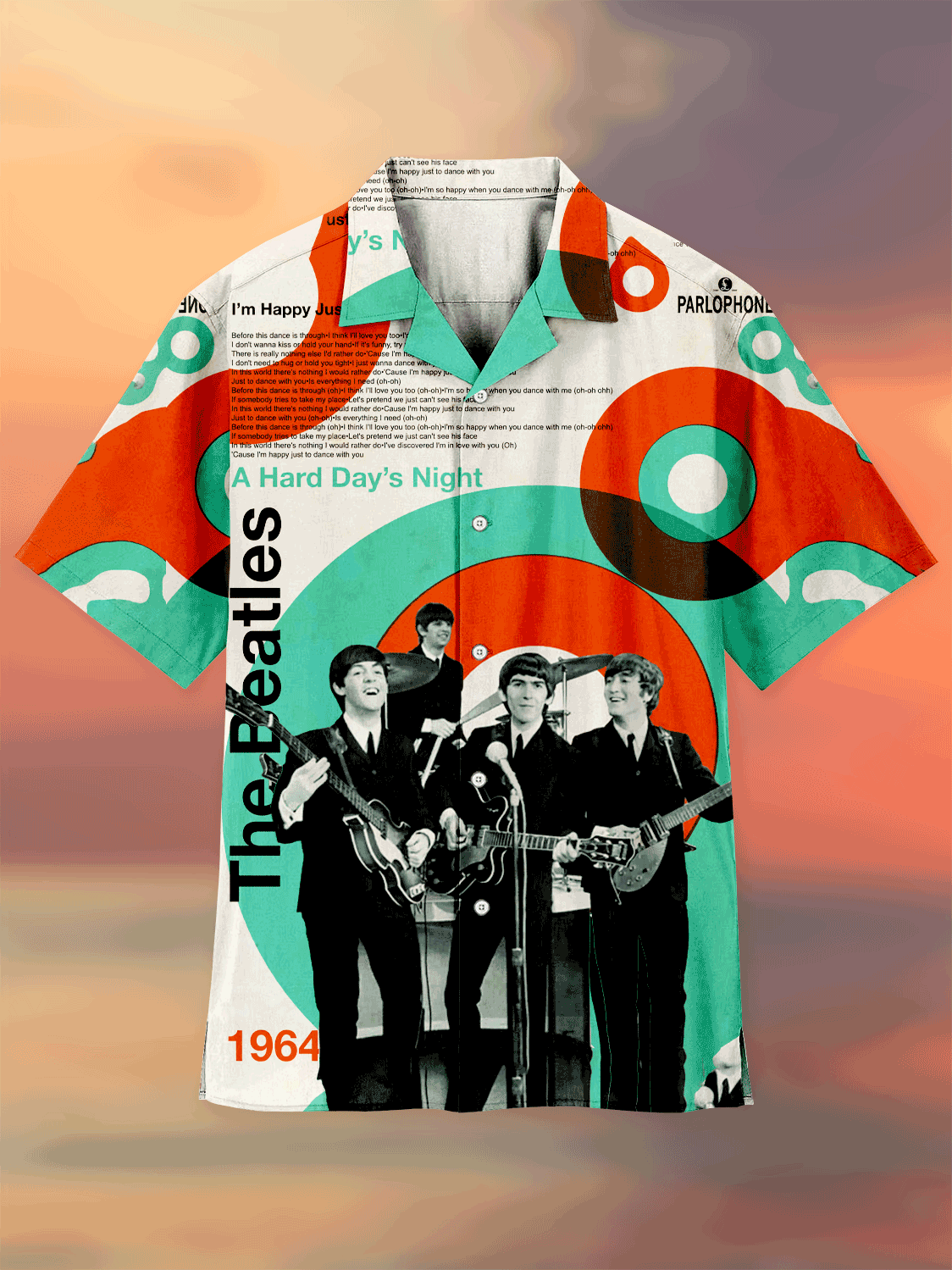 Vintage rock band poster Cuban collar shirt PLUSCLOTHESMAN