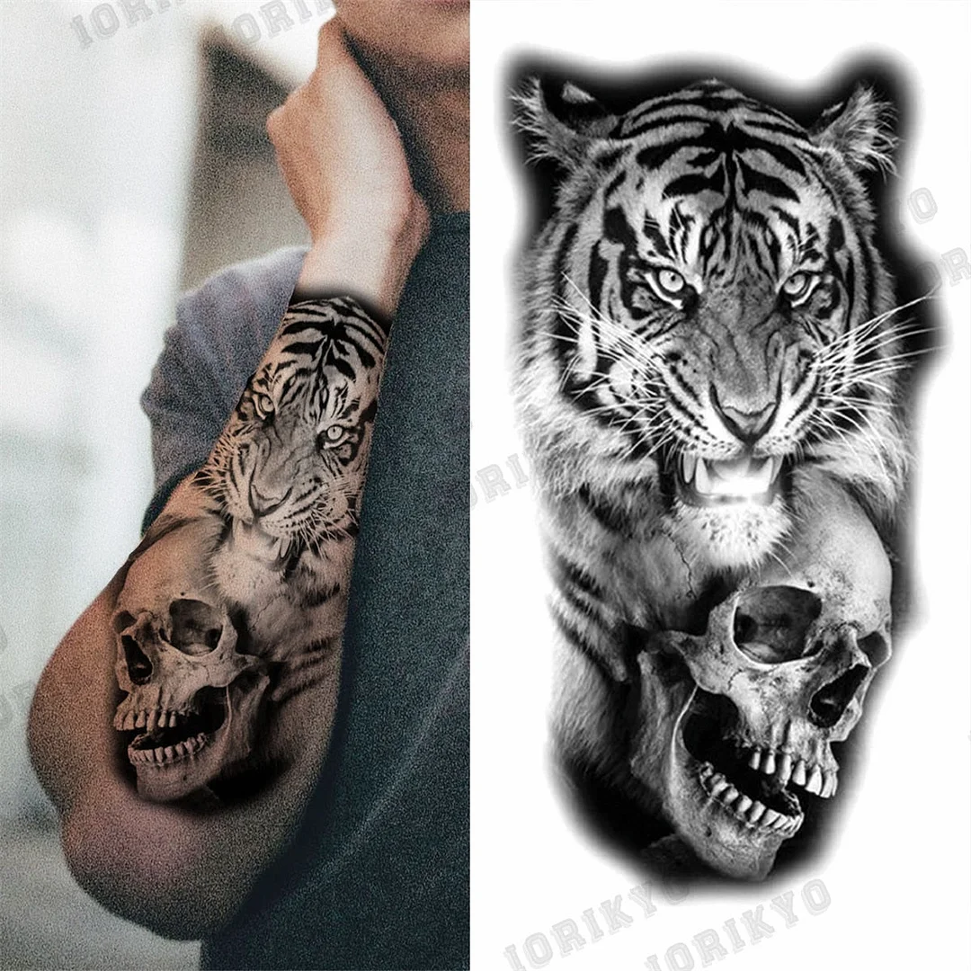 Black Lion Wolf Temporary Tattoos For Men Adult Forest Rose Compass Warrior Fake Tattoo Washable Body Art Painting Tatoo Sticker