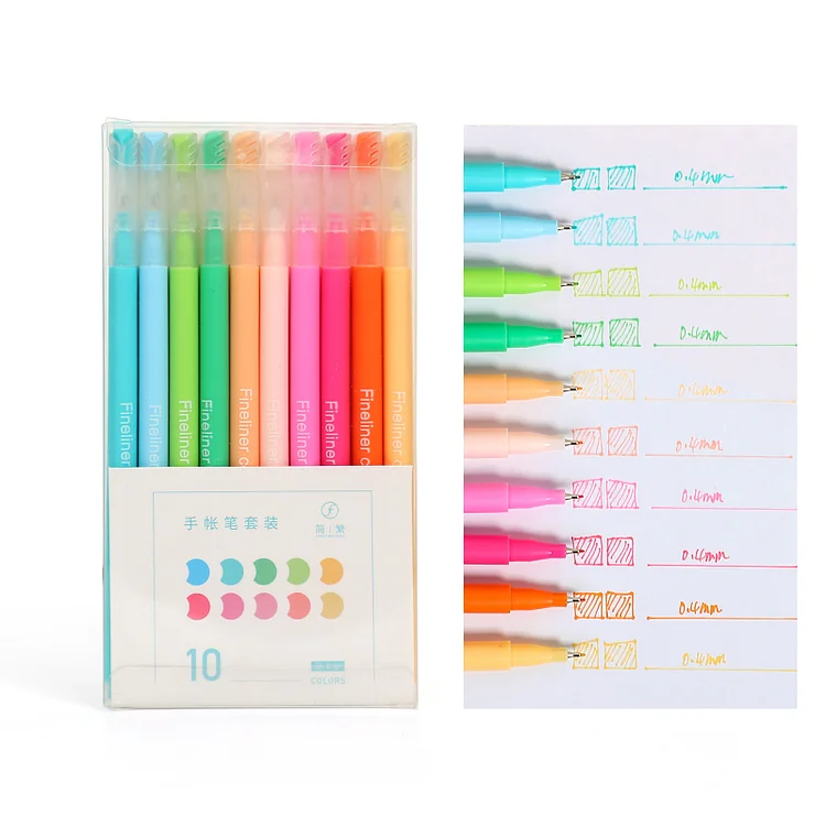 JOURNALSAY 10 Pcs/Set Color Journal Marker 0.4mm Colorful Ink Fineliner Gel Pen