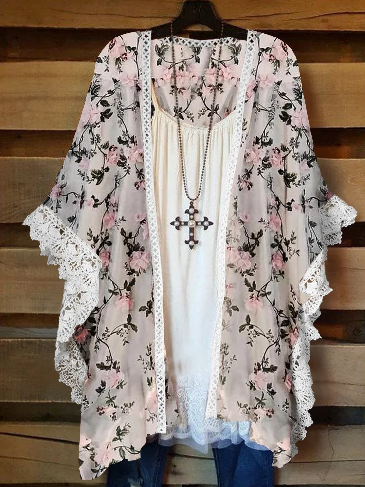 Oversized Casual Printed Kimono P178346330