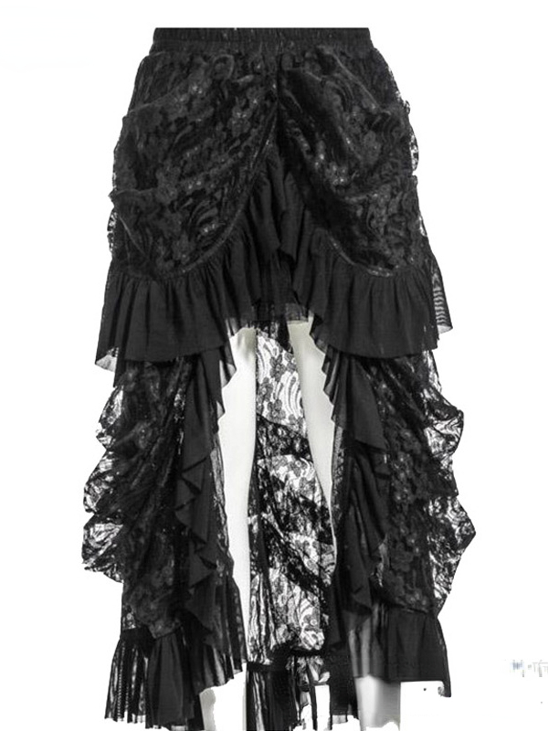 Vintage Lace-up Irregular High-low Paneled Shirred Bandaged Skirt