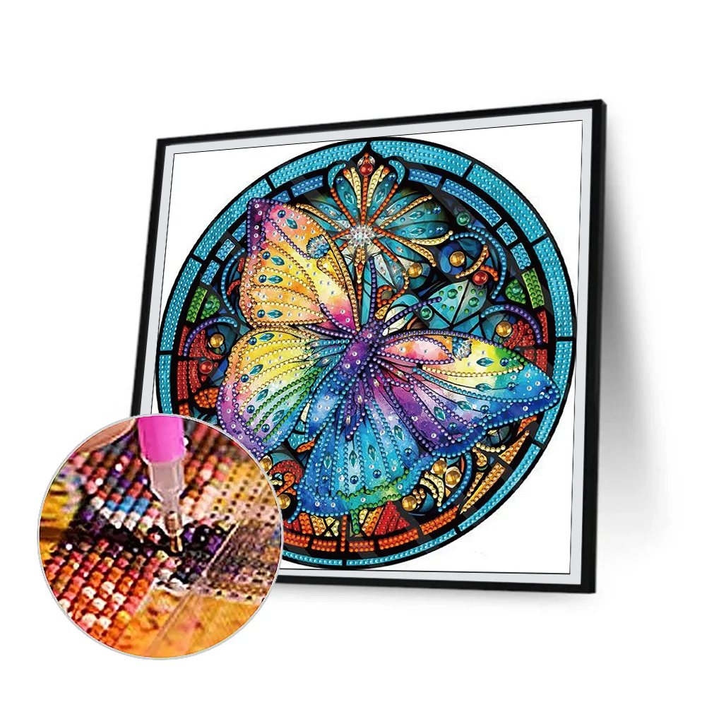Diamond Painting - Partial Special Shaped Drill - Stain Glass Butterfly(30*30cm)