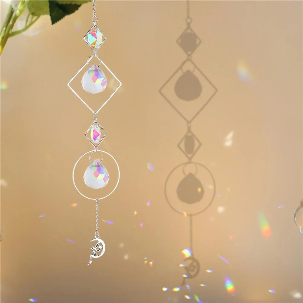 Wind Chime Crystal Light Catcher Ball Ornaments Round Frame Pendant (2)