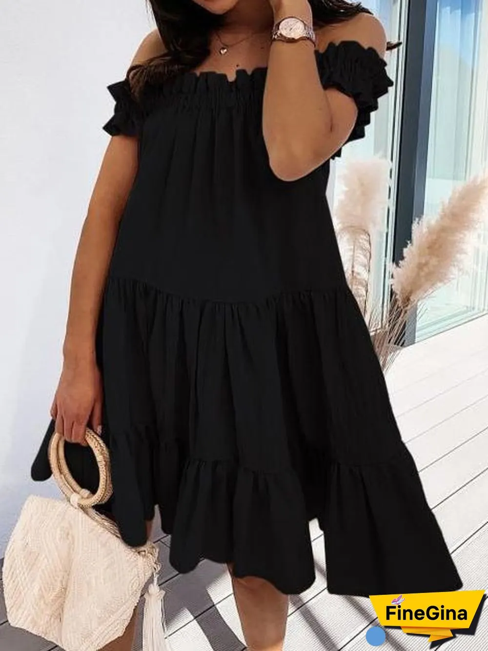 Women'S Dresses Loose One Word Collar Ruffle Dress