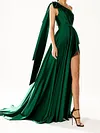 Bandeau Asymmetric Pleated Solid Color Split-Side One-Shoulder Mermaid Evening Dress