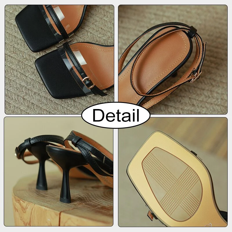 qengg Size 34-39 Women Sandals Genuine Leather High Heels Shoes For Women Summer Ankle Strap Buckle Sexy Stiletto Sandalias