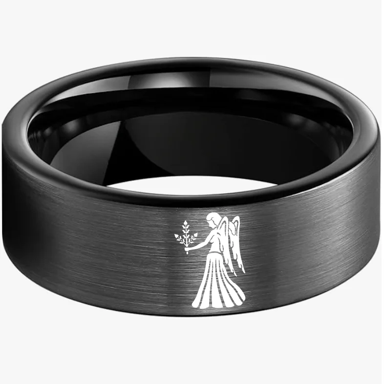 Black Tungsten Carbide Rings Flat Virgo Wedding Bands Flat Top Comfort Fit 4MM 6MM 8MM