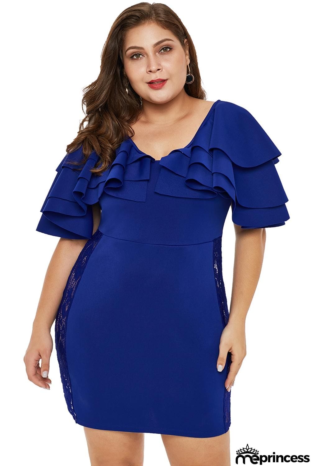 Cascading Shoulder Lace Insert Plus Size Dress