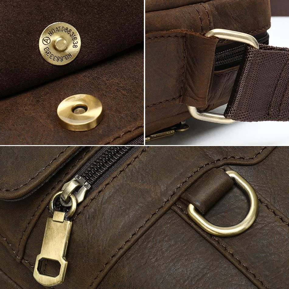 Comfy Leather Men's Soft Shoulder Bag Solid Color Zipper Crossbody Bag