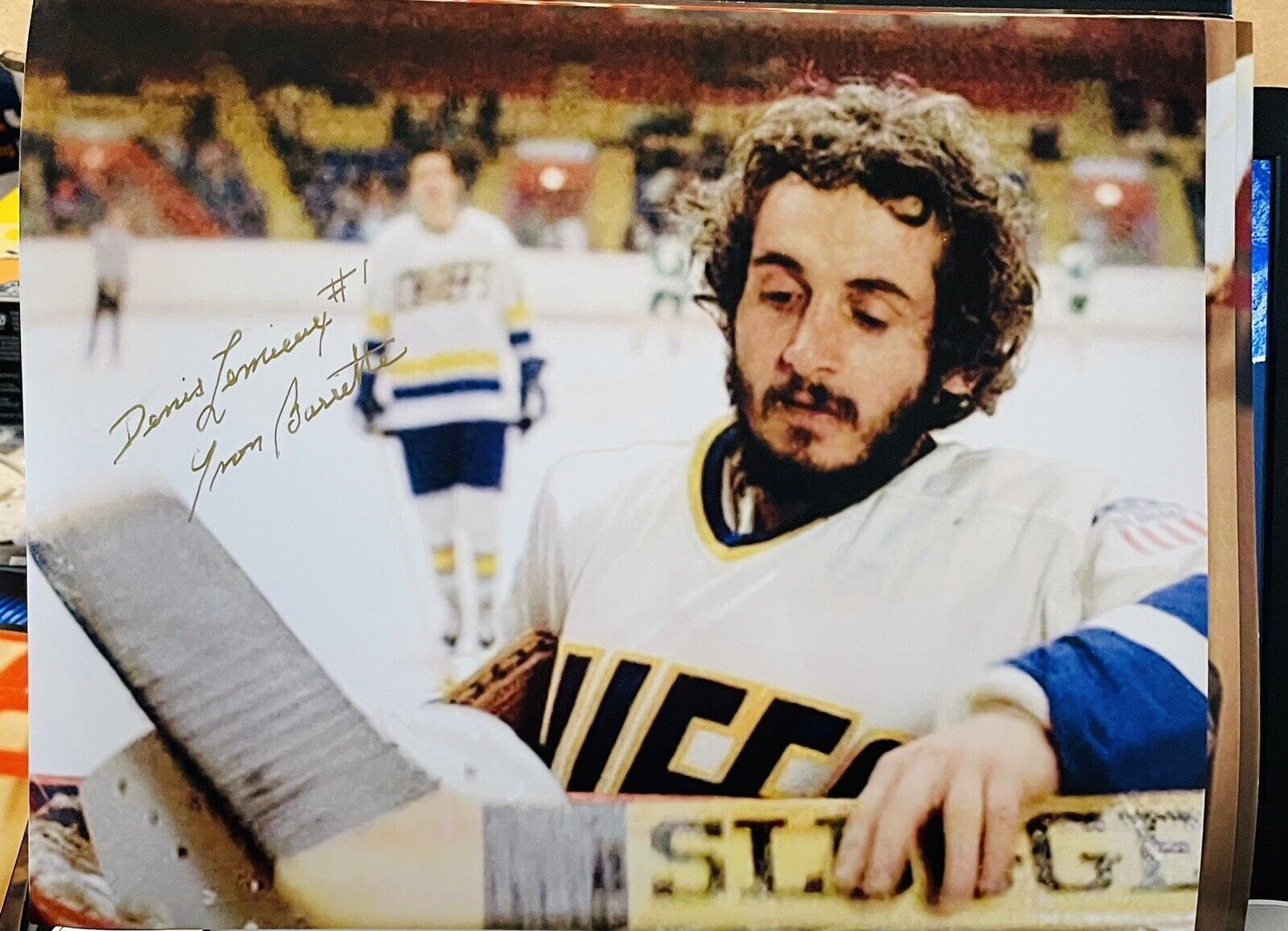 Yvon Barrette Denis Lemieux signed 8x10 Photo Poster painting Slapshot Beckett COA D5