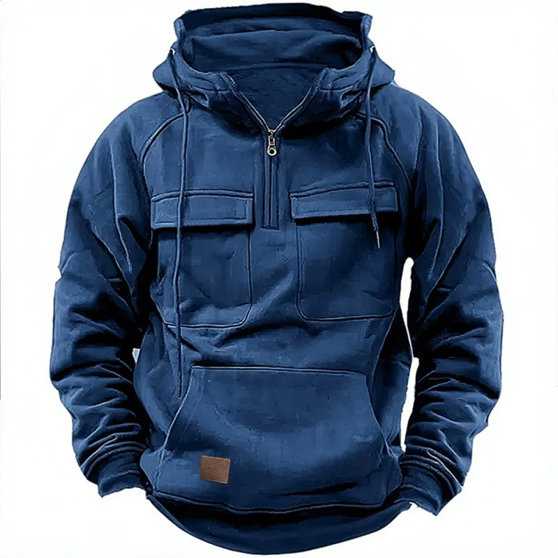 Nigikala Nigikala And Autumn New Men's Hooded Solid Color Sweater Youth Sports Multi-Pocket Coat