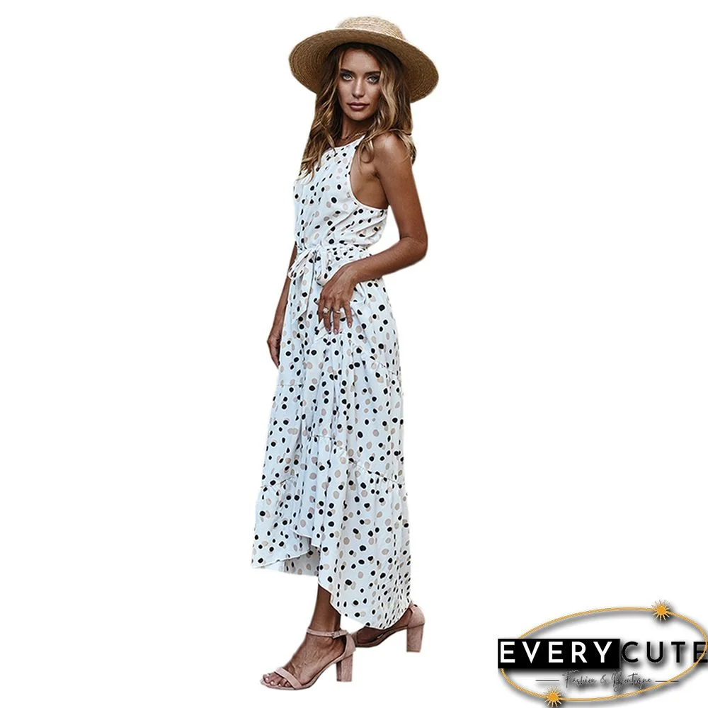 White Polka Dot Sleeveless Maxi Dress