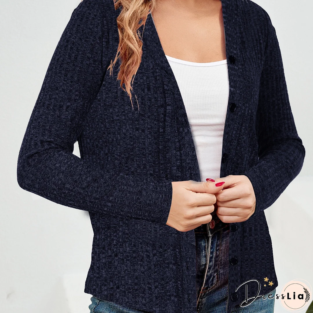 Elegant Button Down Knit Cardigan, Casual Long Sleeve Sweater, Women's Clothing
