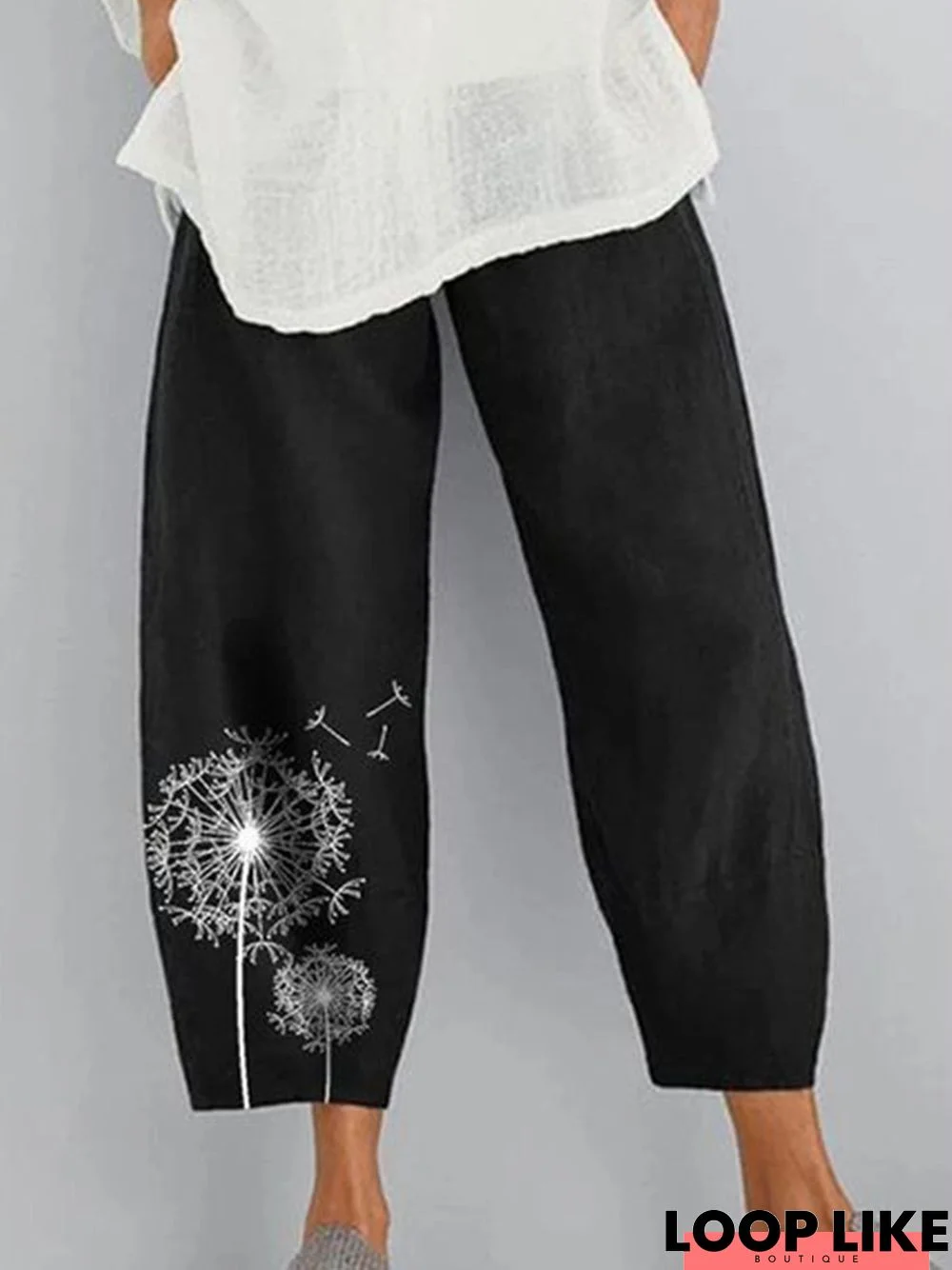 Black Linen Shift Solid Casual Pants