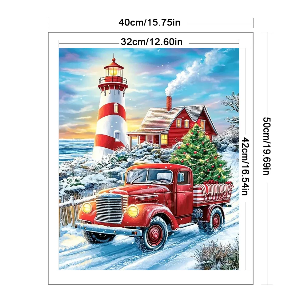 11CT Full Stamped CrossStitch - Lighthouse Truck(Canvas|40*50CM)