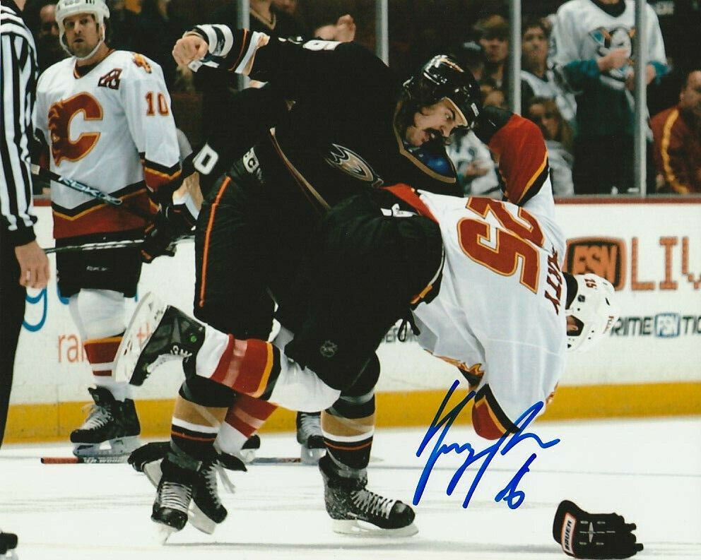 GEORGE PARROS SIGNED ANAHEIM DUCKS FIGHT 8x10 Photo Poster painting #1 Autograph