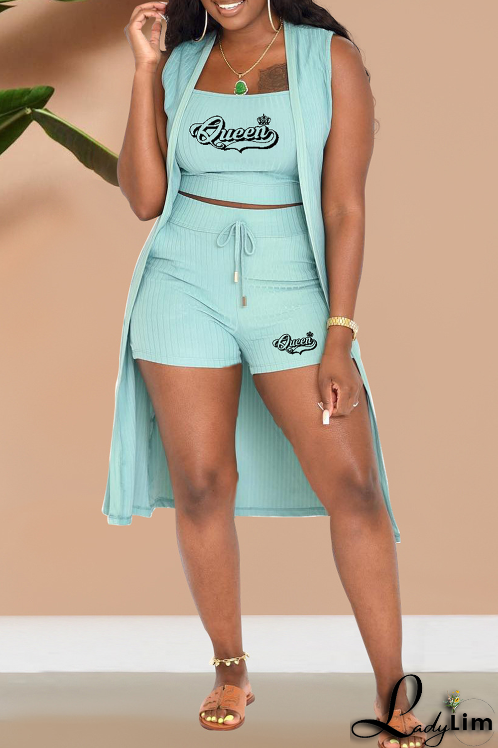 Green Fashion Print Patchwork Strapless Sleeveless Three Pieces