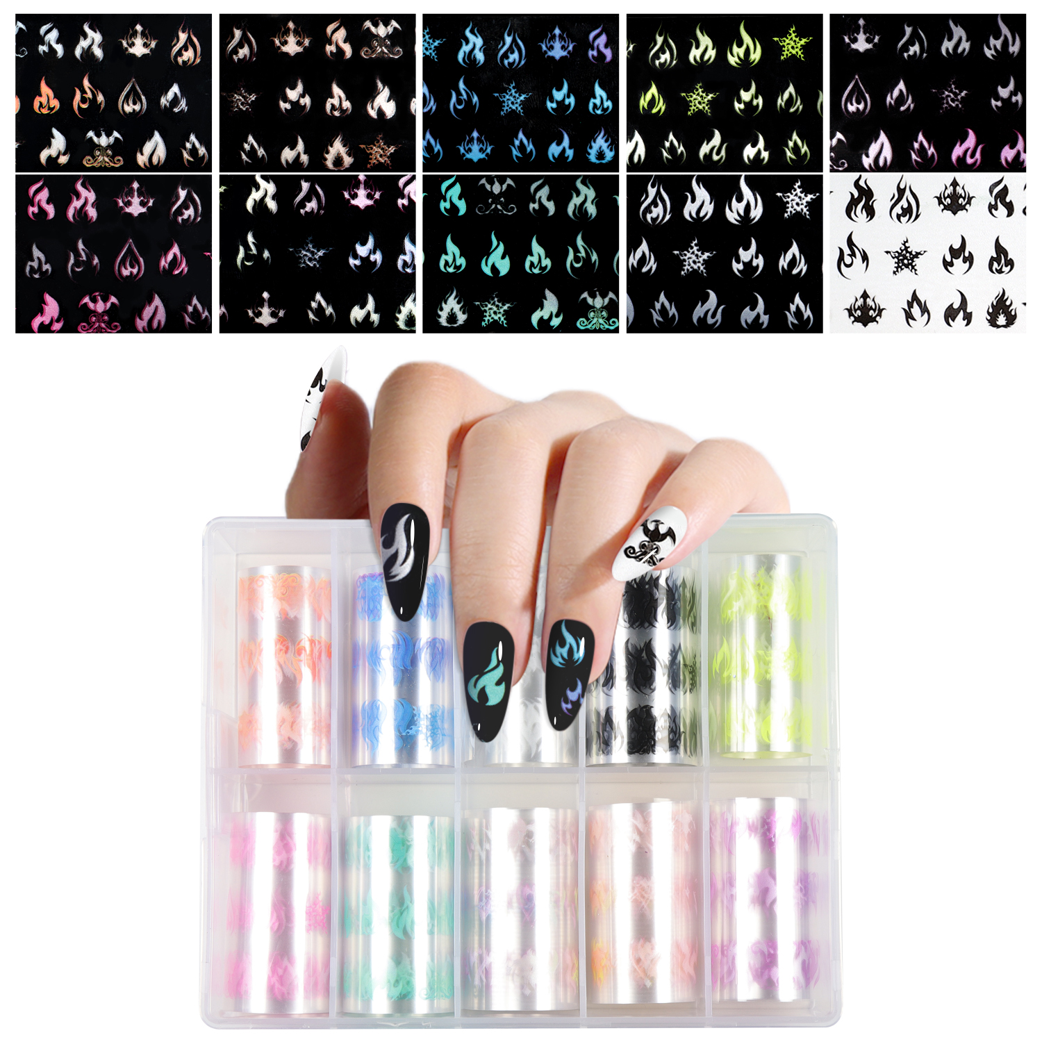 Holographic Fire Nail Transfer Foil 12 styles