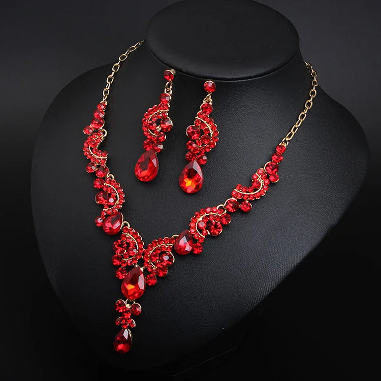 Crystal Gemstone Necklace Earrings Set Bridal Accessories