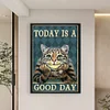 (Big Size)Vintage Poster Cat With Cheek In Hand - 11CT Stamped Cross Stitch - 40*60cm