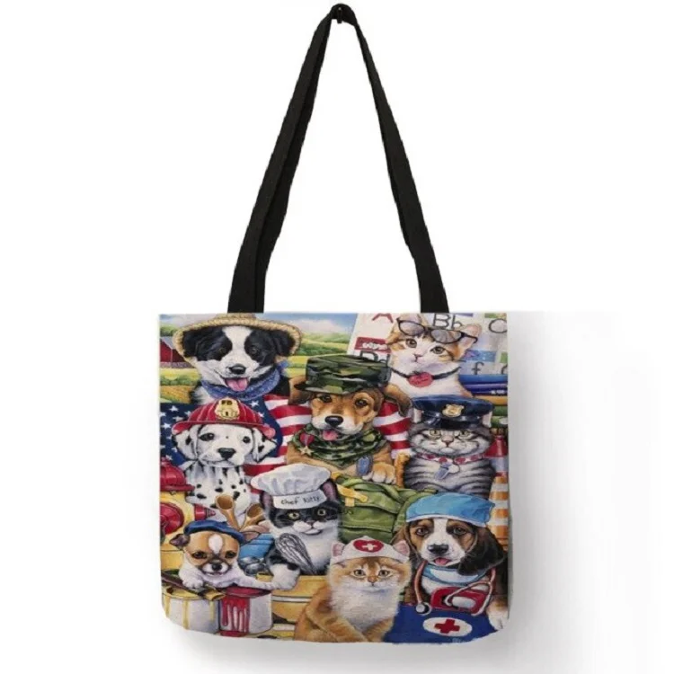 Linen tote bag-Dogs
