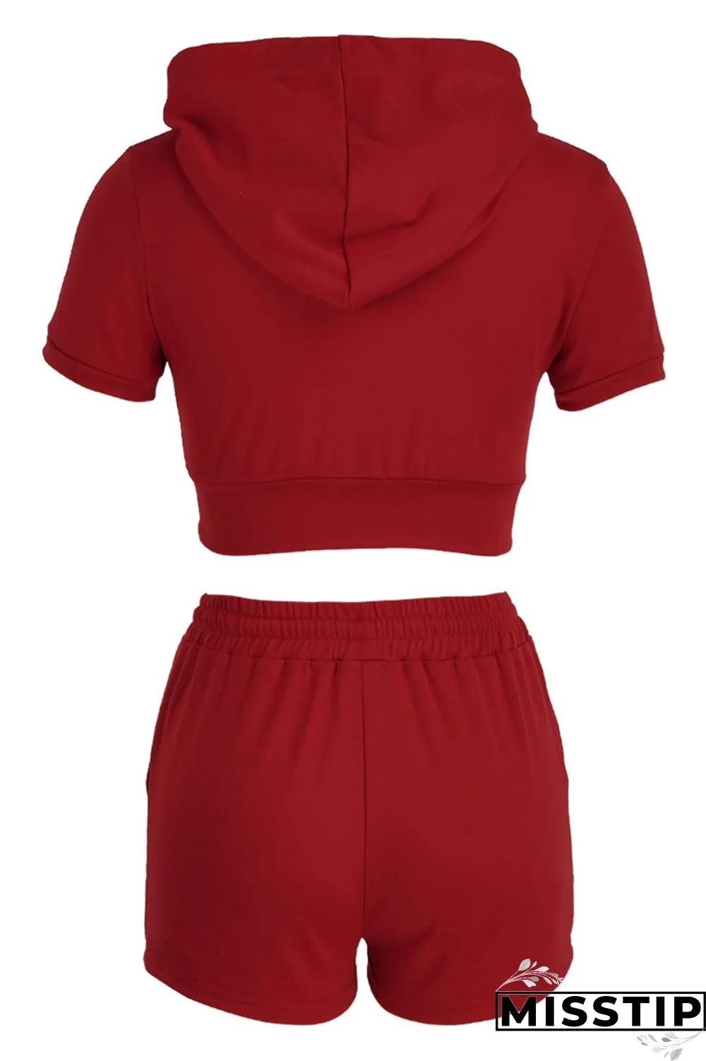 Red Fashion Casual Letter Solid Embroidered Hooded Collar Short Sleeve Two Pieces