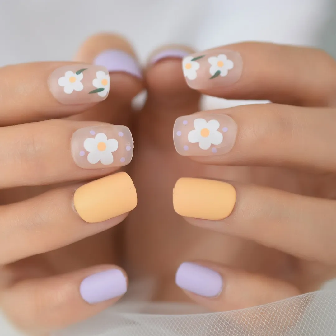 Pearl Shine Pink French Nail White Round Fake Nails Short Glossy Satin ...