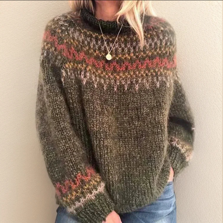 Mature Women Fashion Round Neck Soft Sweater