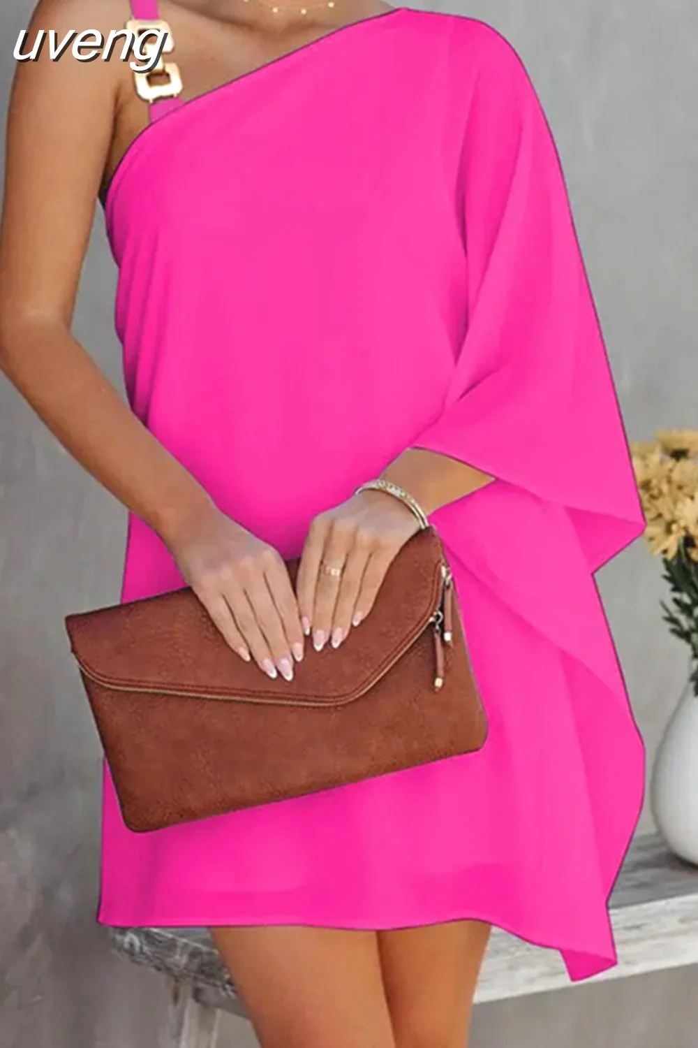 uveng Strap Asymmetrical Neck Casual Dress