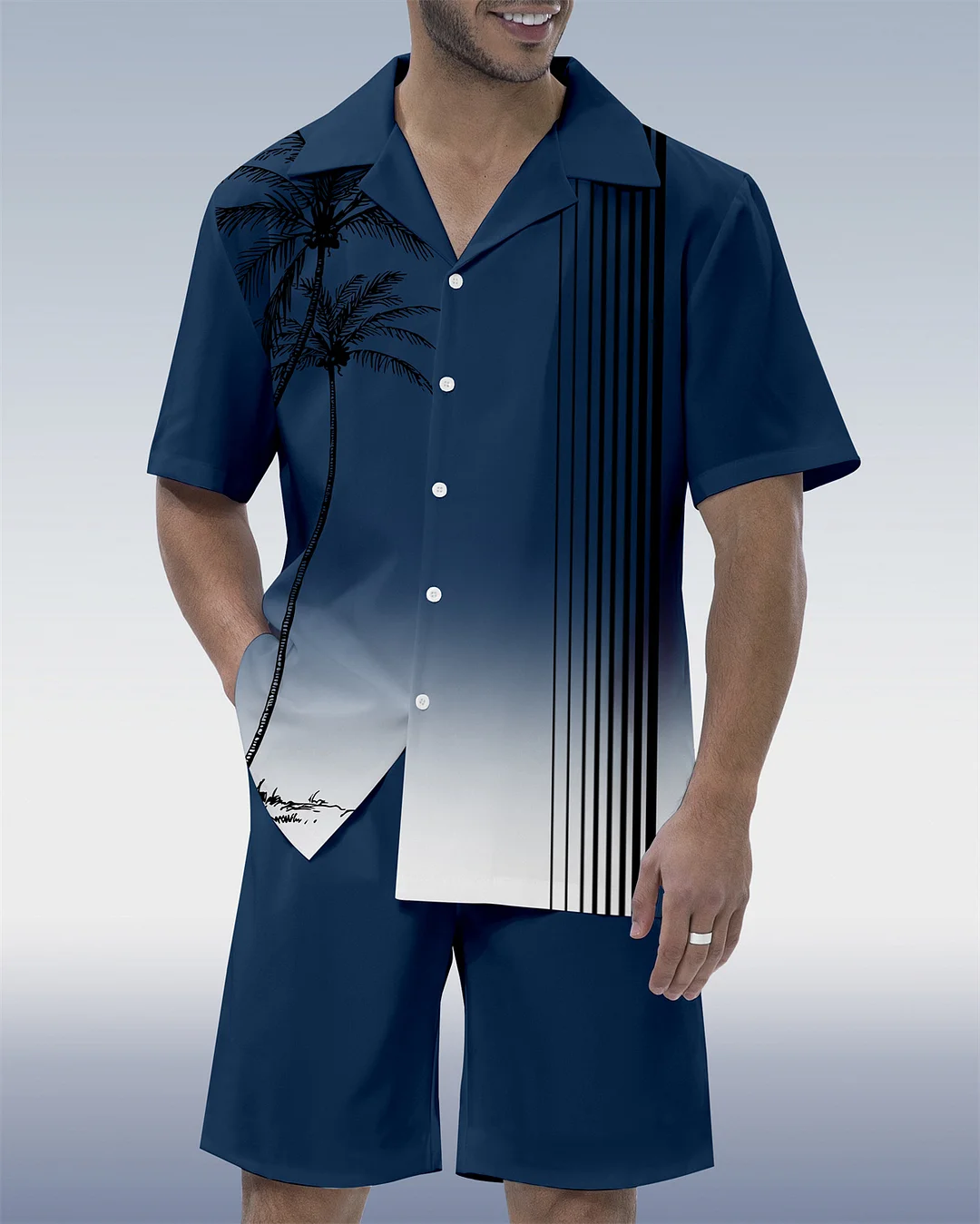 Men's Casual Vacation Hawaiian Cuban Collar Short Sleeve Shirt Set