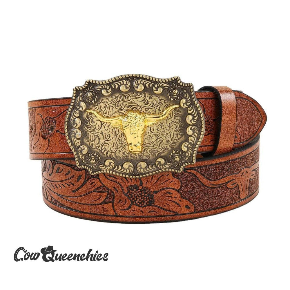 Western Cowboy Leather Belt Brown / 40 in