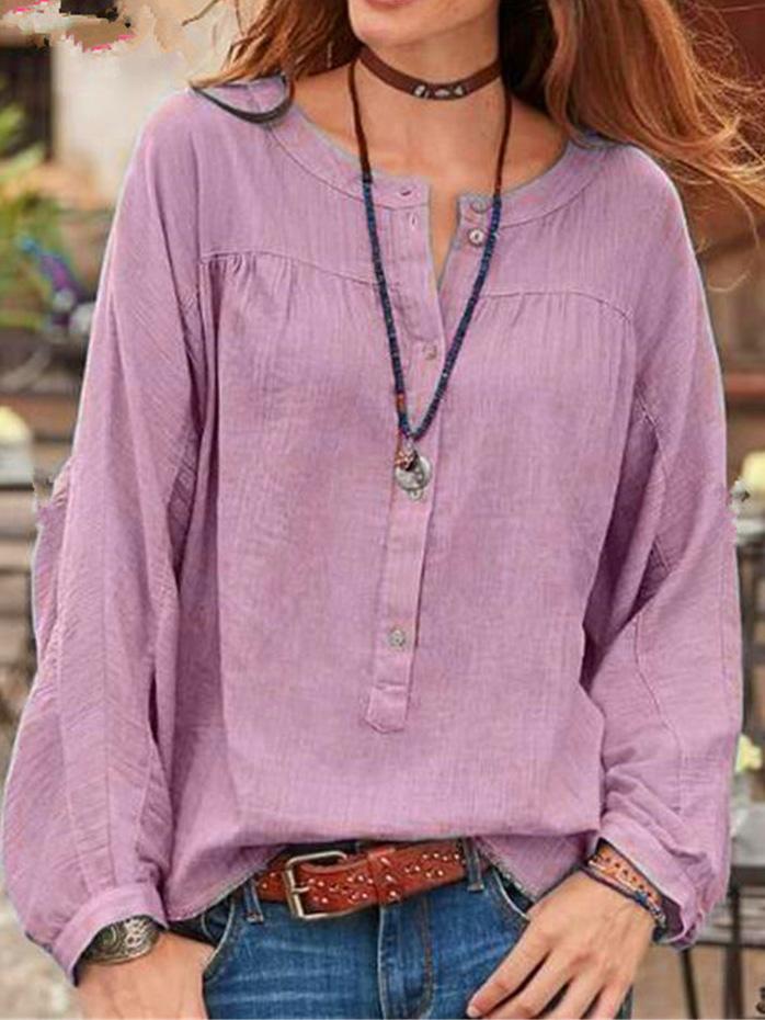Women's Cotton Scoop Neck Long Sleeve Top