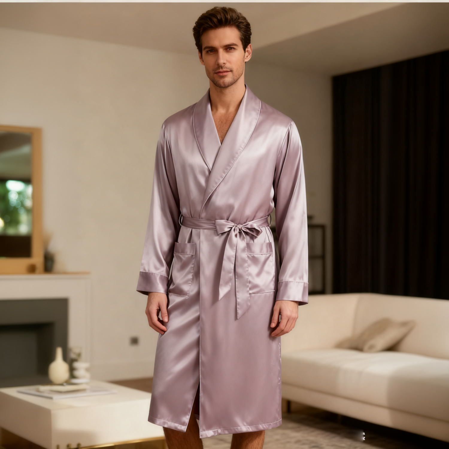 Silk Robe Men 22 Momme Mulberry Silk Long Sleeve Luxury Sleepwear REAL SILK LIFE