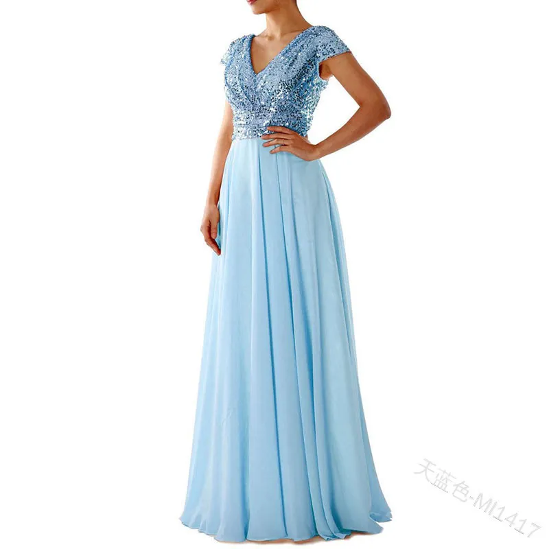 Brownm Brownm New Spring And Summer Women's Sleeveless Dress V-Necked Bright Film Temperament Chiffon Splicing Evening Dress